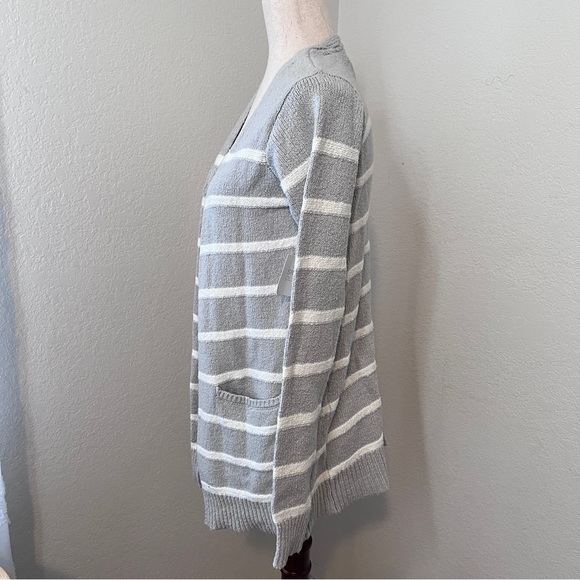 NWT Sigrid Olsen Women's Small Gray Cardigan Striped Sweater Pockets Open Thick - Picture 2 of 9